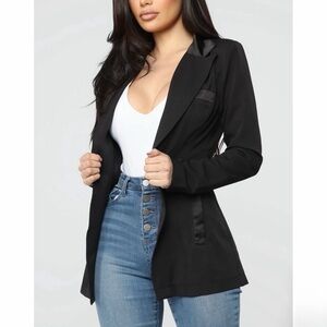 FASHION NOVA Got Things to Do Tuxedo Blazer Jacket Black Satin Trim Plus 2X